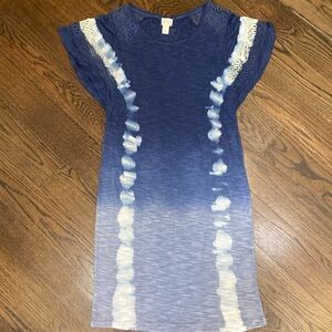 Chico's Blue and White Flutter Sleeve Midi Dress